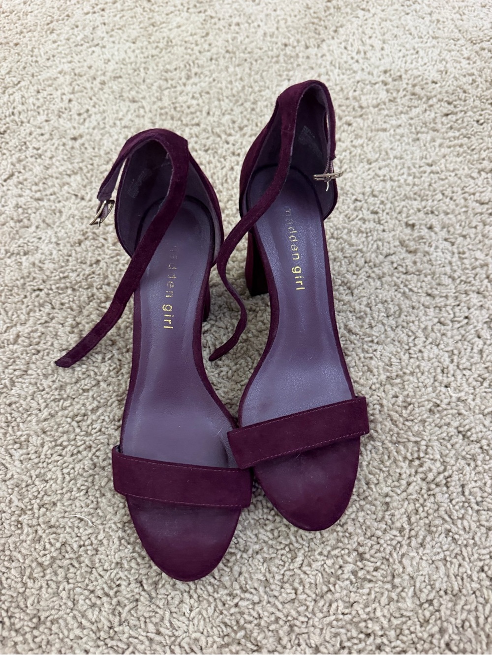 Madden Girl Plum Suede Ankle-Strap Heels